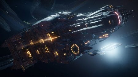 3D CG rendering of space ship. AI generated High resolution.の素材
