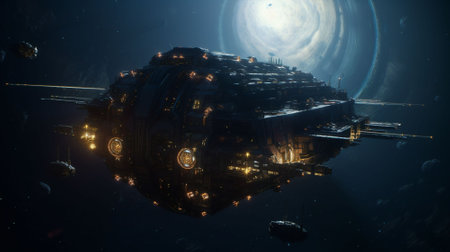 3D CG rendering of space ship. 3D CG AI generatedの素材