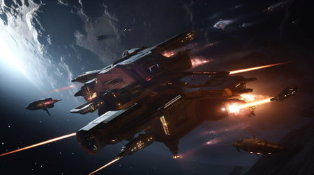 3D CG rendering of space ship. High resolution 3D image AI generatedの素材