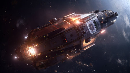 Spaceship in space. science fiction art. AI generatedの素材