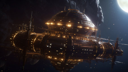 Space station in the moonlight. 3d illustration. science fiction. AI generatedの素材