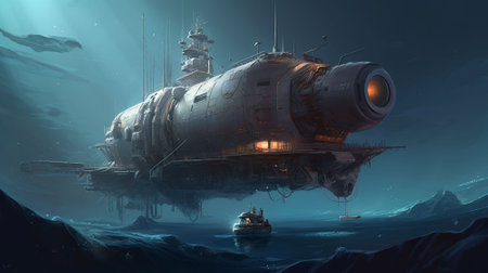 Submarine in the ocean. AI generated. Fantasy artwork.の素材
