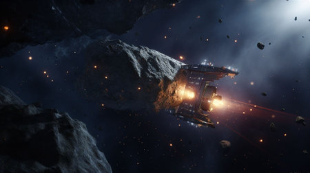 3d illustration of a ship in the deep space. AI generatedの素材