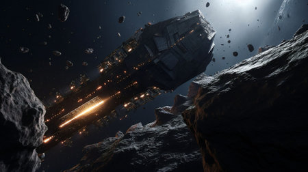 Spaceship in deep space. science fiction. AI generatedの素材