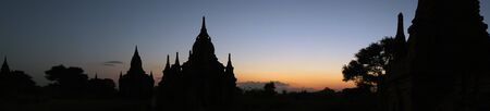 Panorama at sunset of the temple complex of Bagan, Myanmarの写真素材