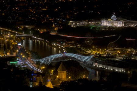 View of Tbilisi's night city center from a high point, Georgiaの写真素材
