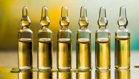 Set of medical ampoules in a line, against gradient backgroundの素材
