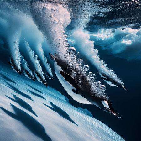 Antarctic penguin dives into cold blue ocean in search for foodの素材
