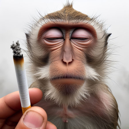Macaque monkey refusing cigarette for animal testingの素材