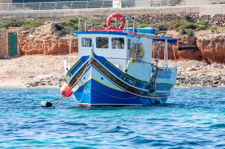 Cirkewwa, Malta - May 8, 2017: Maltase colorfull boat.のeditorial素材