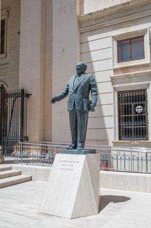 Valletta, Malta - May 9, 2017: Memorial for the President of Malta Guido de Marco in Valletta.のeditorial素材