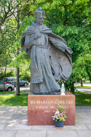 Gdansk, Poland - June 14, 2017: Monument of Polish Roman Catholic priest Marian Gorecki in New Port, Gdansk.のeditorial素材