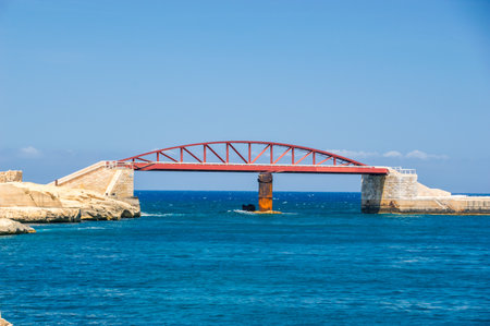 Valletta, Malta - May 9, 2017: Breakwater Bridge to St. Elmo Breakwater.のeditorial素材