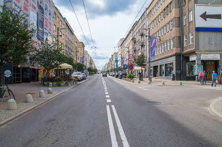 Gdynia, Poland - August 20, 2017: Swietojanska street in Gdynia at summer.のeditorial素材
