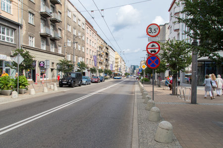 Gdynia, Poland - August 20, 2017: Swietojanska street in Gdynia at summer.のeditorial素材