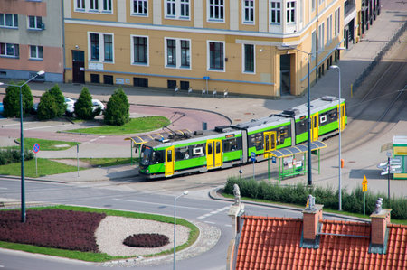 Elblag, Poland - September 9, 2017: Tram in Elblag city.のeditorial素材
