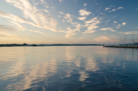 Cloudly sunrise over Wisla Smiala.の写真素材