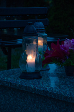 A candle at a cemetery.の写真素材