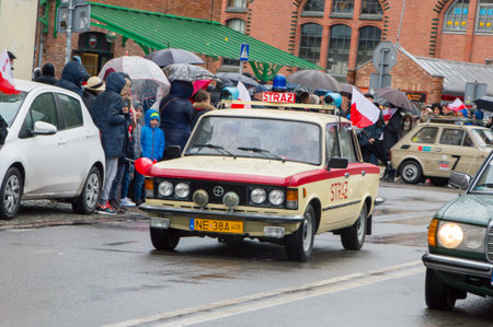 GDANSK, POLAND - NOVEMBER 11, 2017: Historical car at National Independence Day in Gdansk, Poland. Celebrates 99th anniversary of independence.のeditorial素材