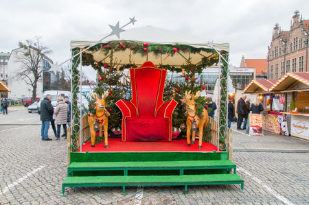 Gdansk, Poland - December 7, 2017: Christmas decoration at Christmas fair on Targ Weglowy in old town of Gdansk.のeditorial素材