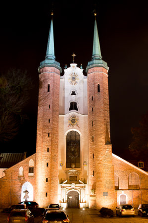 Gdansk, Poland - December 8, 2017: Night view for Roman Catholic Archcathedral Basilica of the Holy Trinity in Gdansk Oliwa, Poland.のeditorial素材