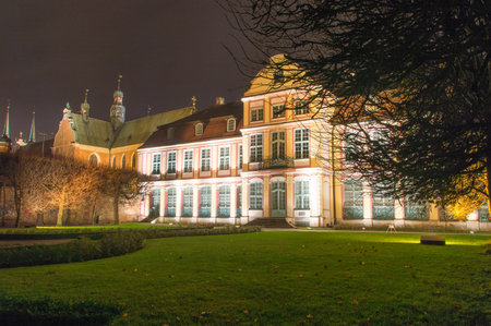 Gdansk, Poland - December 8, 2017: Night view for Abbots' Palace in Gdansk Oliwa in Poland.のeditorial素材