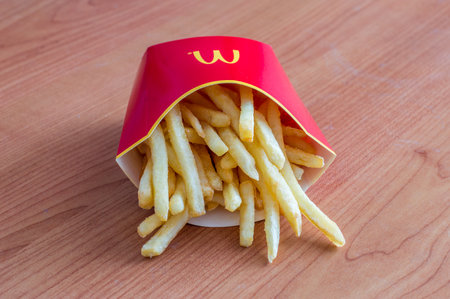 Pruszcz Gdanski, Poland - December 15, 2017: Close up for french fries from McDonald`s.