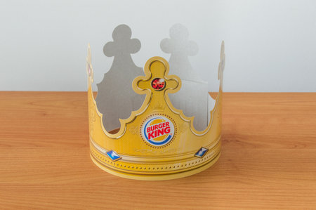 Pruszcz Gdanski, Poland - January 19, 2018: Peper crown with Burger King logo.のeditorial素材
