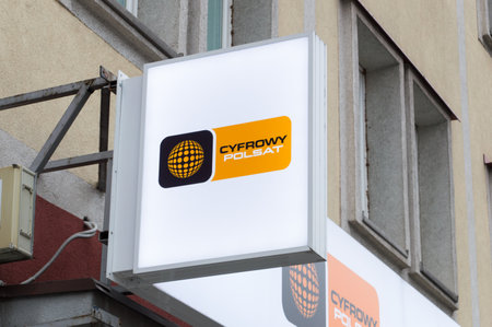 Gdansk, Poland - January 14, 2018: Cyfrowy Polsat logo and sign.のeditorial素材