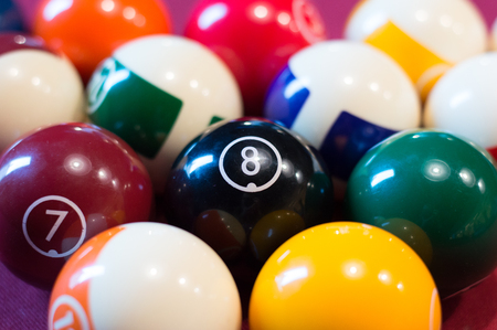 Close-up for snooker billiard balls.