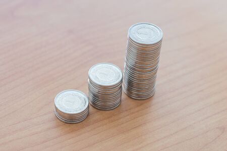 Rows of 1 PLN coins.