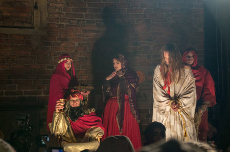 Gdansk, Poland - March 30, 2018: Historical reconstruction of biblical events at night. Mystery of the Passion Play of Jesus Christ in Gdansk.のeditorial素材