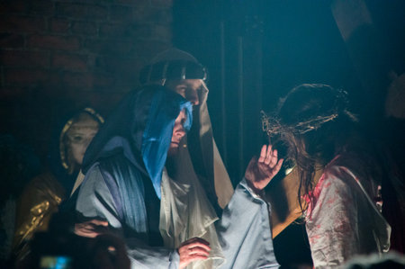 Gdansk, Poland - March 30, 2018: Historical reconstruction of biblical events at night. Mystery of...