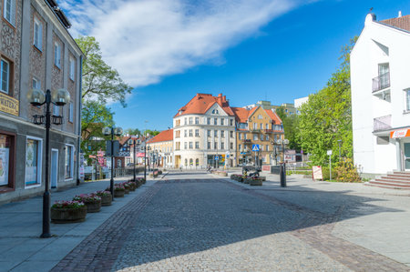 Olsztyn, Poland - May 1, 2018: Prosta street in the old town of Olsztyn.のeditorial素材