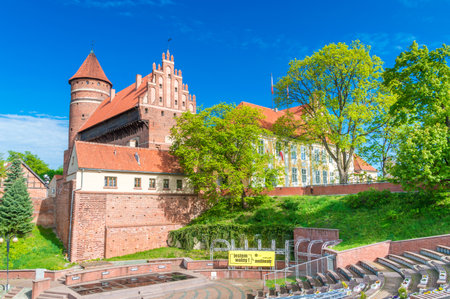 Olsztyn, Poland - May 1, 2018: View from the amphitheater for the Castle of Warmian Bishops in Olsztyn in Poland.のeditorial素材