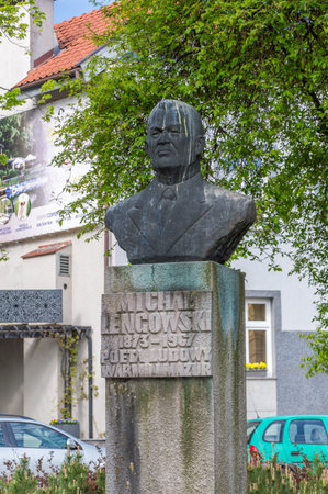 Olsztyn, Poland - May 1, 2018: Bust of Polish poet Michal Lengowski.のeditorial素材