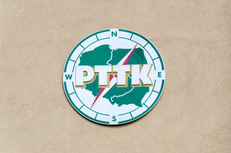Olsztyn, Poland - May 1, 2018: Logo of the Polish Tourist and Sightseeing Society, PTTK (Polish Tourist and Sightseeing Society).のeditorial素材