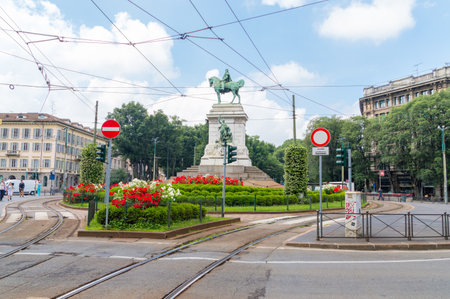 Milan, Italy - May 29, 2018: Monumento a Giuseppe Garibaldi.のeditorial素材