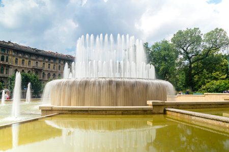 Milan, Italy - May 29, 2018: di Piazza Castello water fountain.のeditorial素材