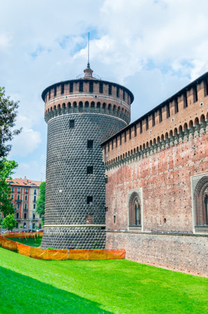 Milan, Italy - May 29, 2018: The Outer Wall of Sforza Castle.のeditorial素材