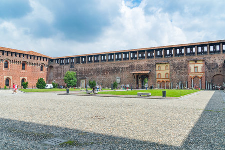 Milan, Italy - May 29, 2018: Inside the Sforza Castle (Castello Sforzesco).のeditorial素材