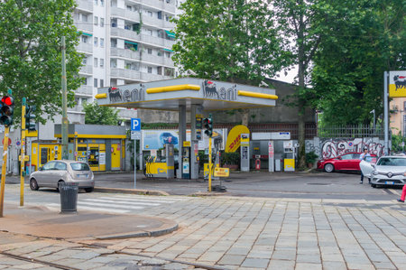 Milan, Italy - May 29, 2018: Eni gas station.のeditorial素材
