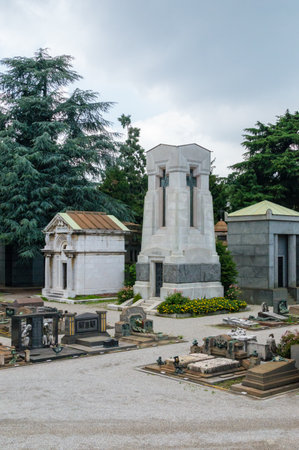 Milan, Italy - May 29, 2018: Graves on Cimitero Monumentale (Monumental Cemetery).のeditorial素材