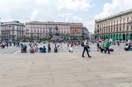 Milan, Italy - May 29, 2018: Tourists in the Duomo square in Milan.のeditorial素材