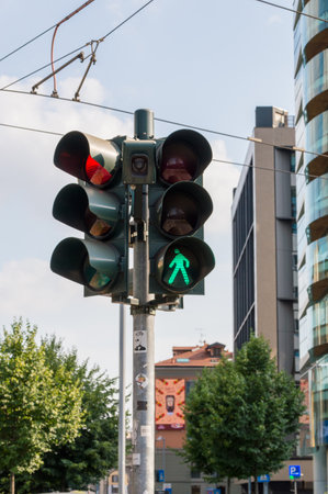Milan, Italy - May 29, 2018: Trafic lights in milan.のeditorial素材