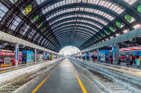 Milan, Italy - May 30, 2018: View for platforms at Milan Central station.のeditorial素材