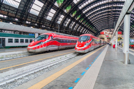 Milan, Italy - May 30, 2018: Trenitalia high-speed train at the Milan Central Station.のeditorial素材