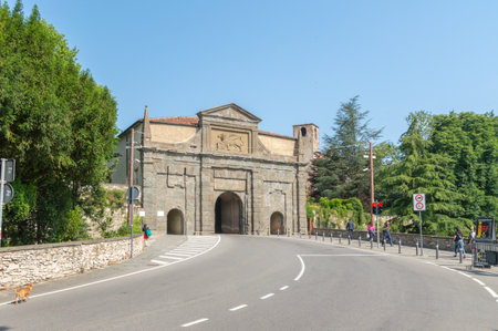 Bergamo, Italy - May 30, 2018: Gate of Saint Augustine (Porta Sant'Agostino) in Bergamo.のeditorial素材