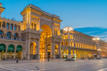 Milan, Italy - May 31, 2018: Entrance to Vittorio Emanuele gallery in the morning.のeditorial素材