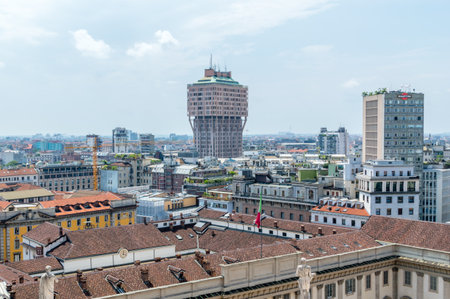 Milan, Italy - May 31, 2018: Panoramic view with Velasca Tower(Torre Velasca). View for Milan from the roof of Duomoのeditorial素材